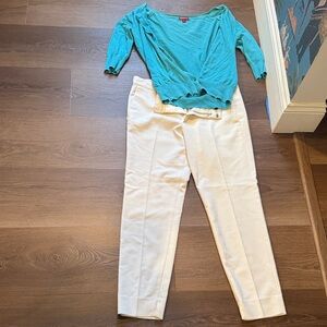 Zara White Ankle Pants and blue cardigan